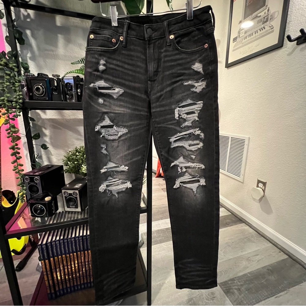 Distressed Black Denim Jeans